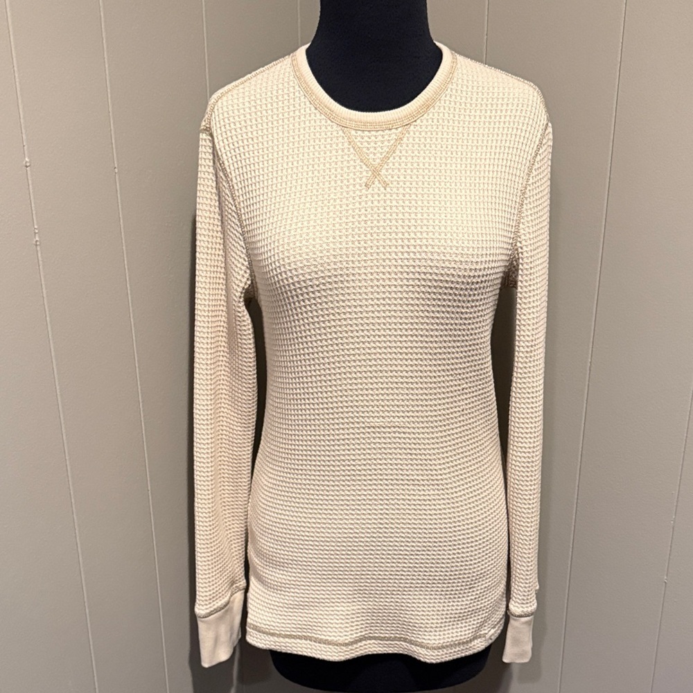 UpWest Women XS Cream Waffle Knit Long Sleeve Fitted Tee